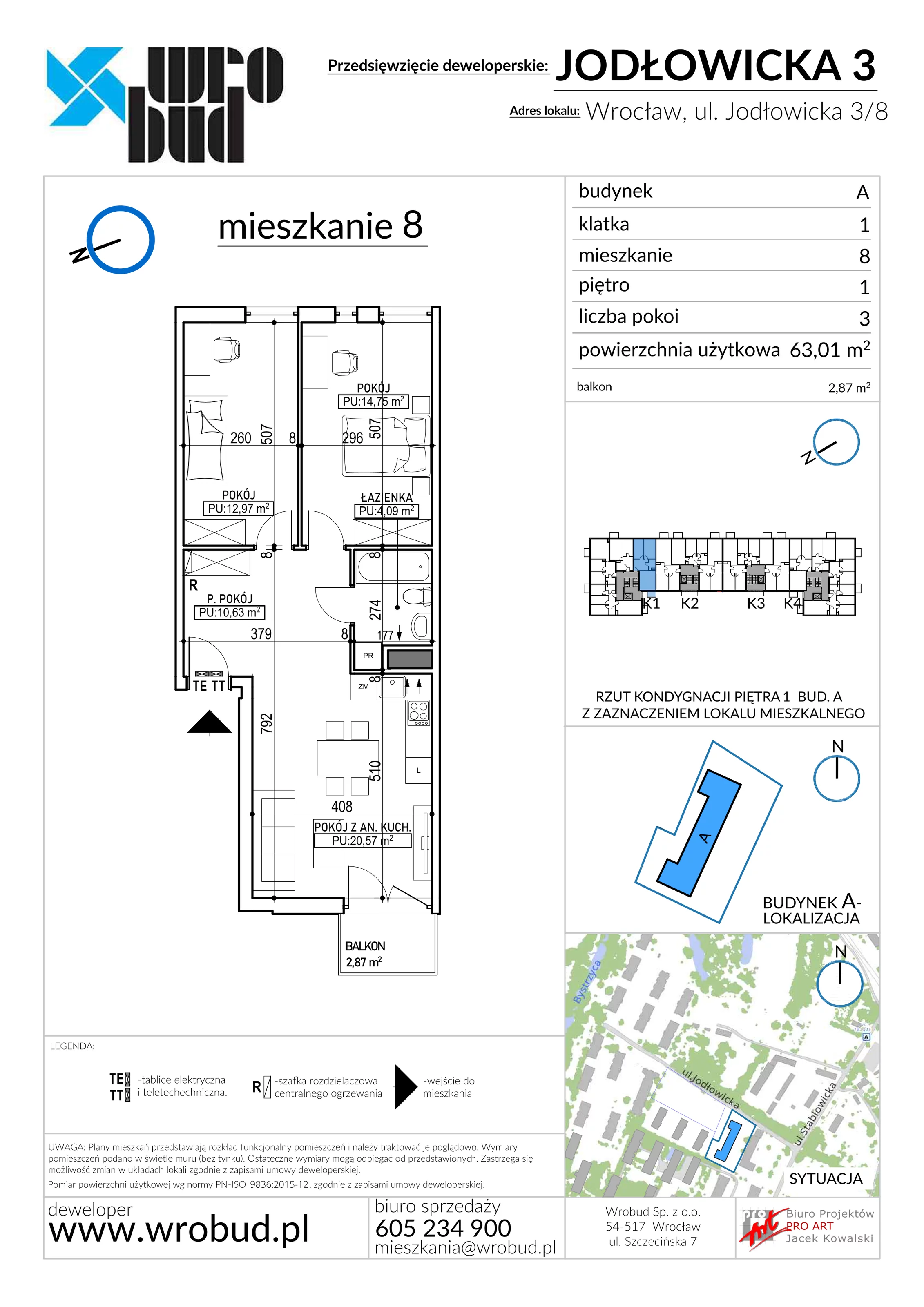 Mieszkanie 62,95 m², piętro 1, oferta nr 8, Jodłowicka 3, Wrocław, Leśnica, Stabłowice, ul. Jodłowicka 3