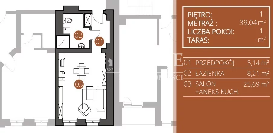 1 pokój, apartament 39,04 m², piętro 1, oferta nr , 18443/4112/OMS, Wrocław, Jedności Narodowej