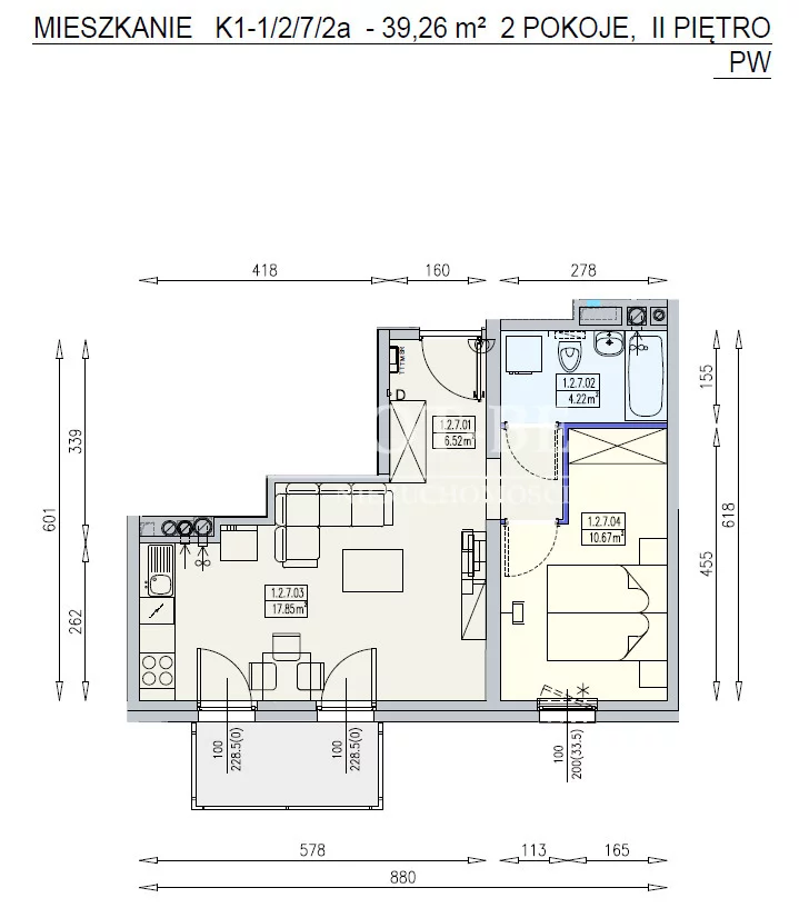 2 pokoje, mieszkanie 39,26 m², piętro 2, oferta nr , 19805/4112/OMS, Wrocław, Krzyki-Partynice, Partynice, Braterska
