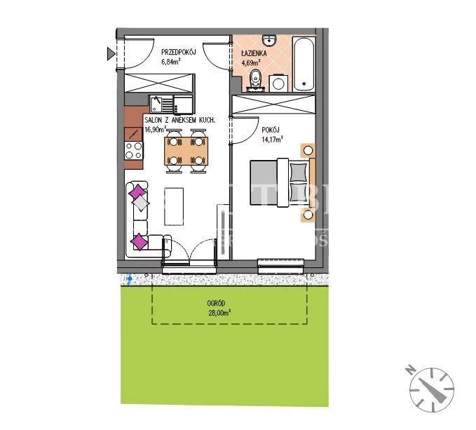 2 pokoje, mieszkanie 42,60 m², parter, oferta nr , 19704/4112/OMS, Siechnice, Świętego Krzyża