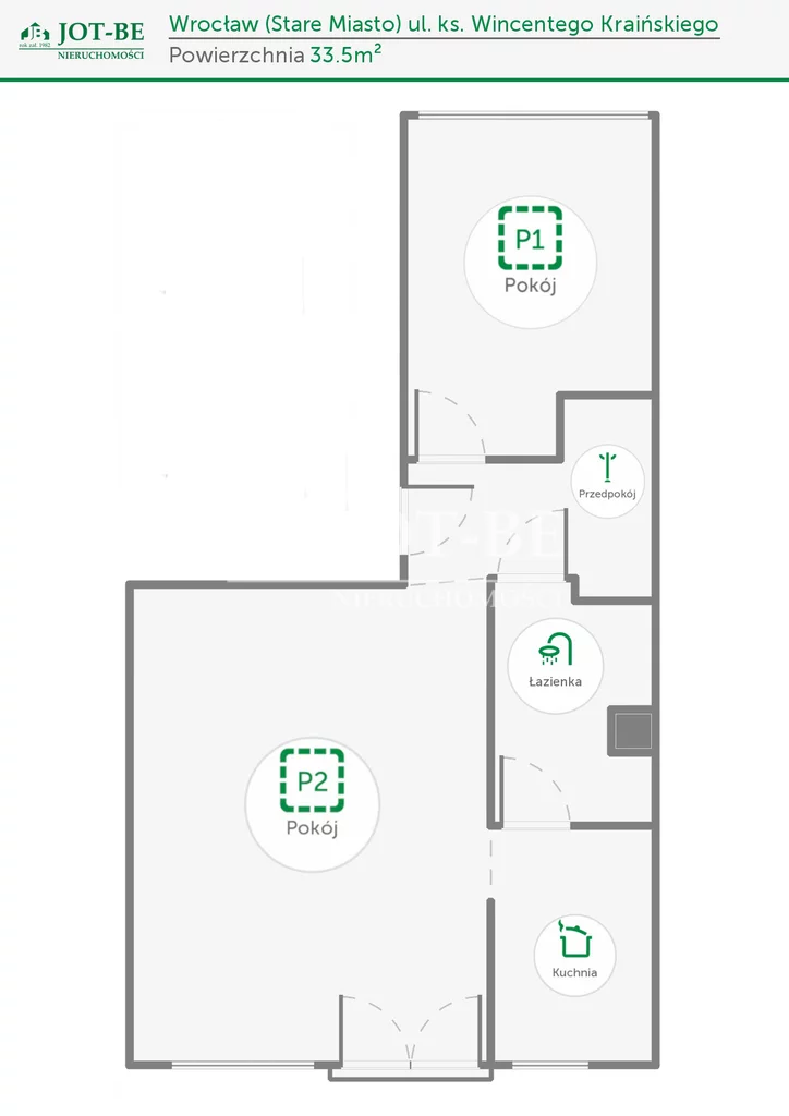 2 pokoje, mieszkanie 33,50 m², piętro 4, oferta nr , 18947/4112/OMS, Wrocław, Stare Miasto, ks. Wincentego Kraińskiego