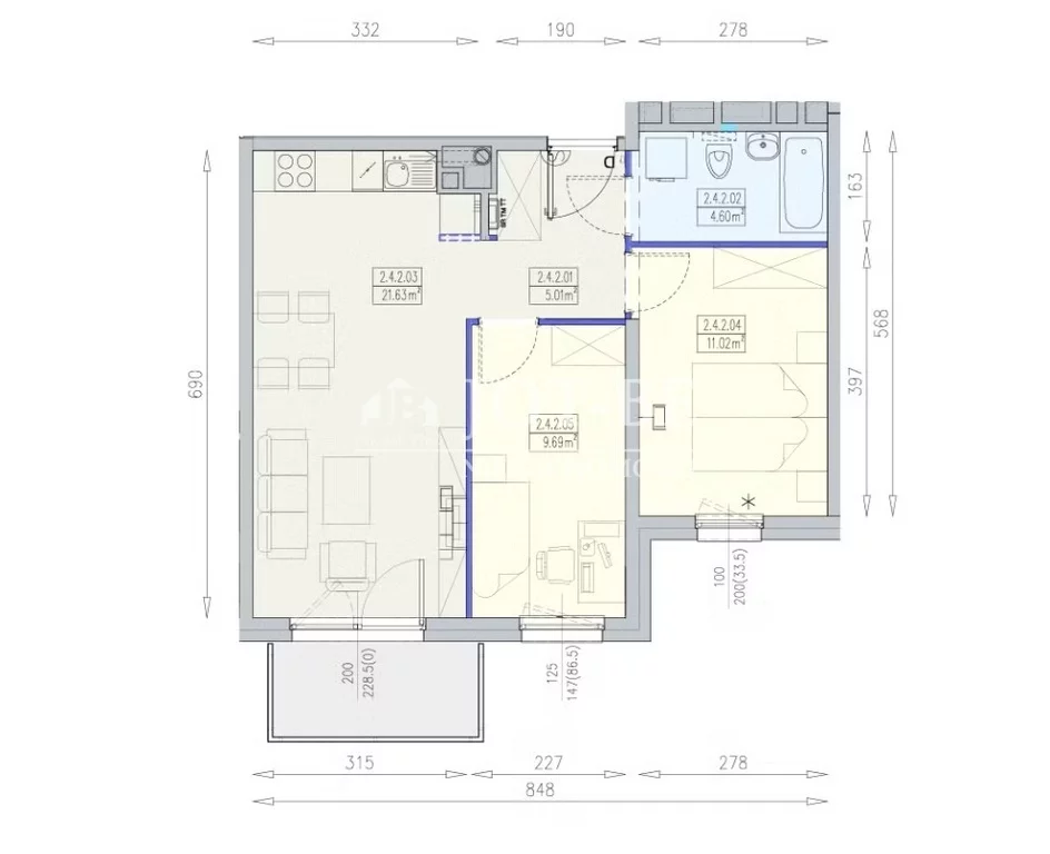 3 pokoje, mieszkanie 51,95 m², piętro 4, oferta nr , 19709/4112/OMS, Wrocław, Krzyki-Partynice, Partynice, al. Karkonoska