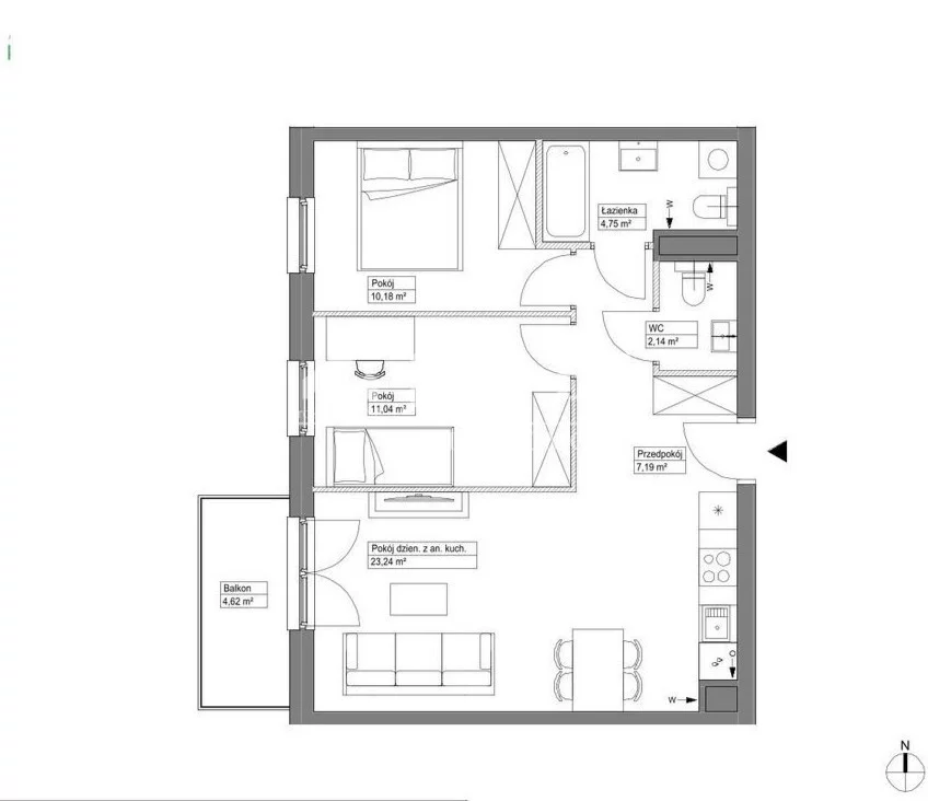 3 pokoje, mieszkanie 58,54 m², piętro 2, oferta nr , 19721/4112/OMS, Wrocław, Krzyki-Partynice, Krzyki, Krakowska