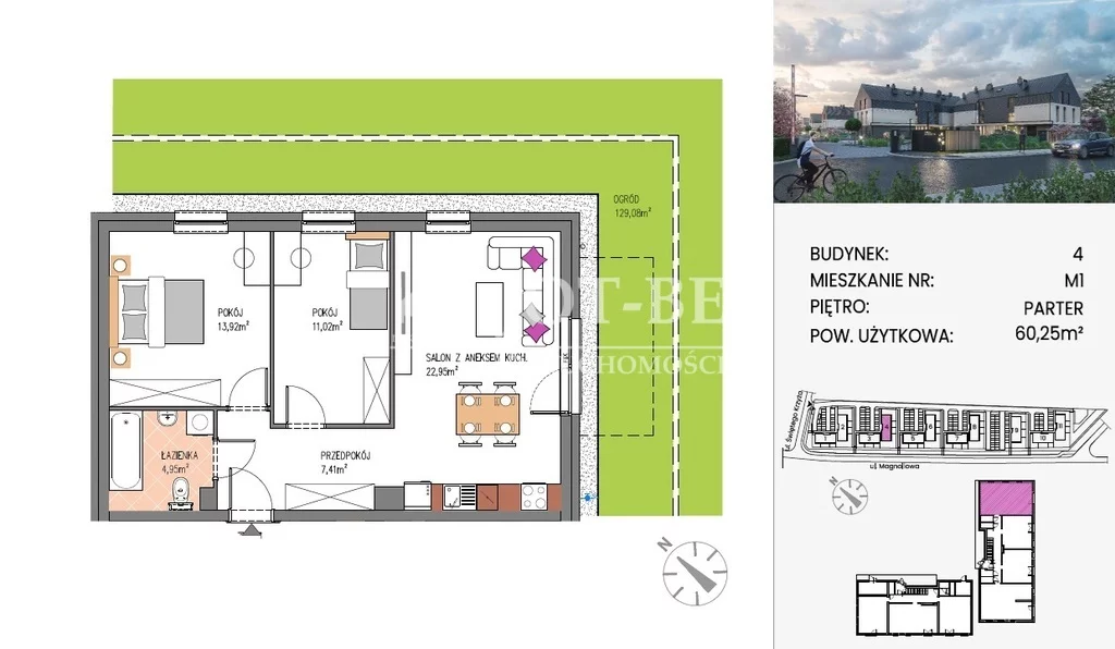 3 pokoje, mieszkanie 60,25 m², parter, oferta nr , 19788/4112/OMS, Siechnice