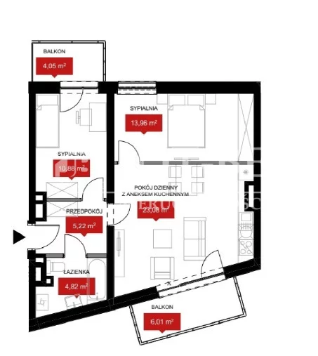 3 pokoje, mieszkanie 57,96 m², piętro 1, oferta nr , 19797/4112/OMS, Wrocław, Władysława Reymonta