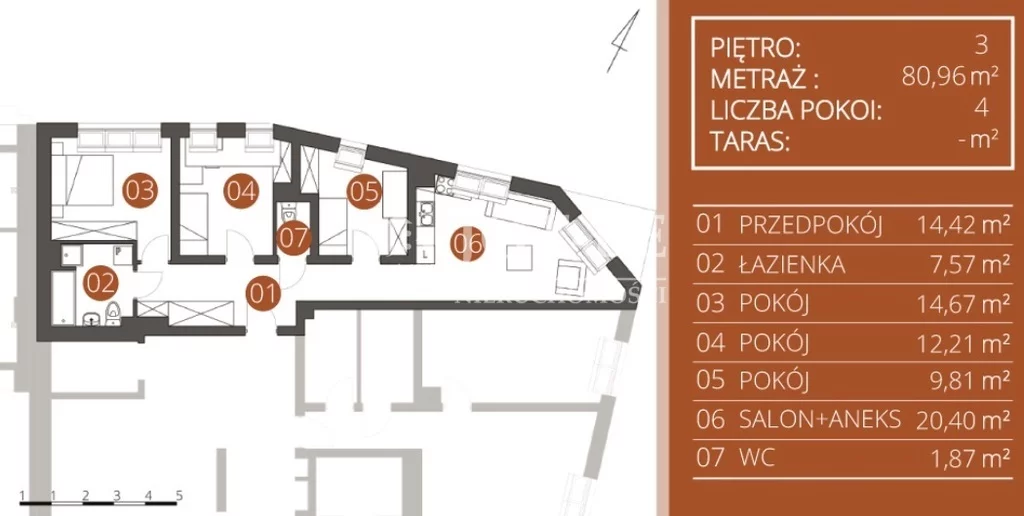 4 pokoje, mieszkanie 80,96 m², piętro 3, oferta nr , 18441/4112/OMS, Wrocław, Jedności Narodowej