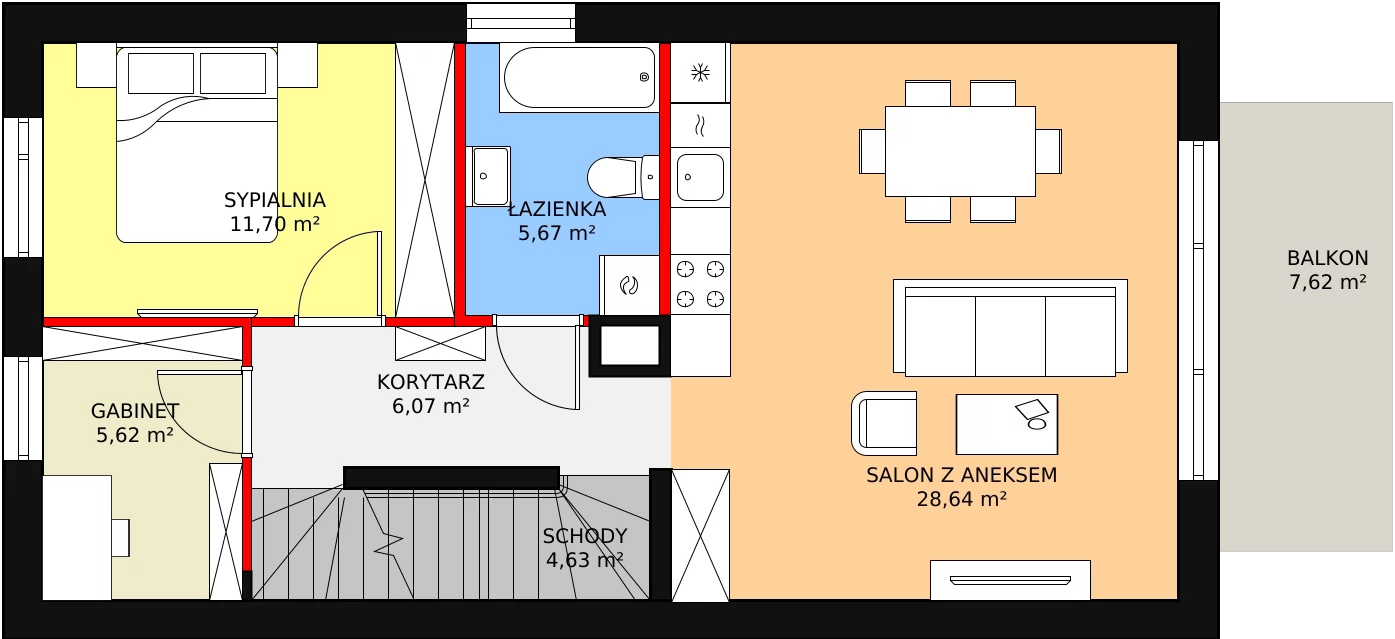 4 pokoje, mieszkanie 88,68 m², piętro 1, oferta nr B2M2, Nowa Cegielnia, Gdańsk, Kokoszki, ul. Stokłosy