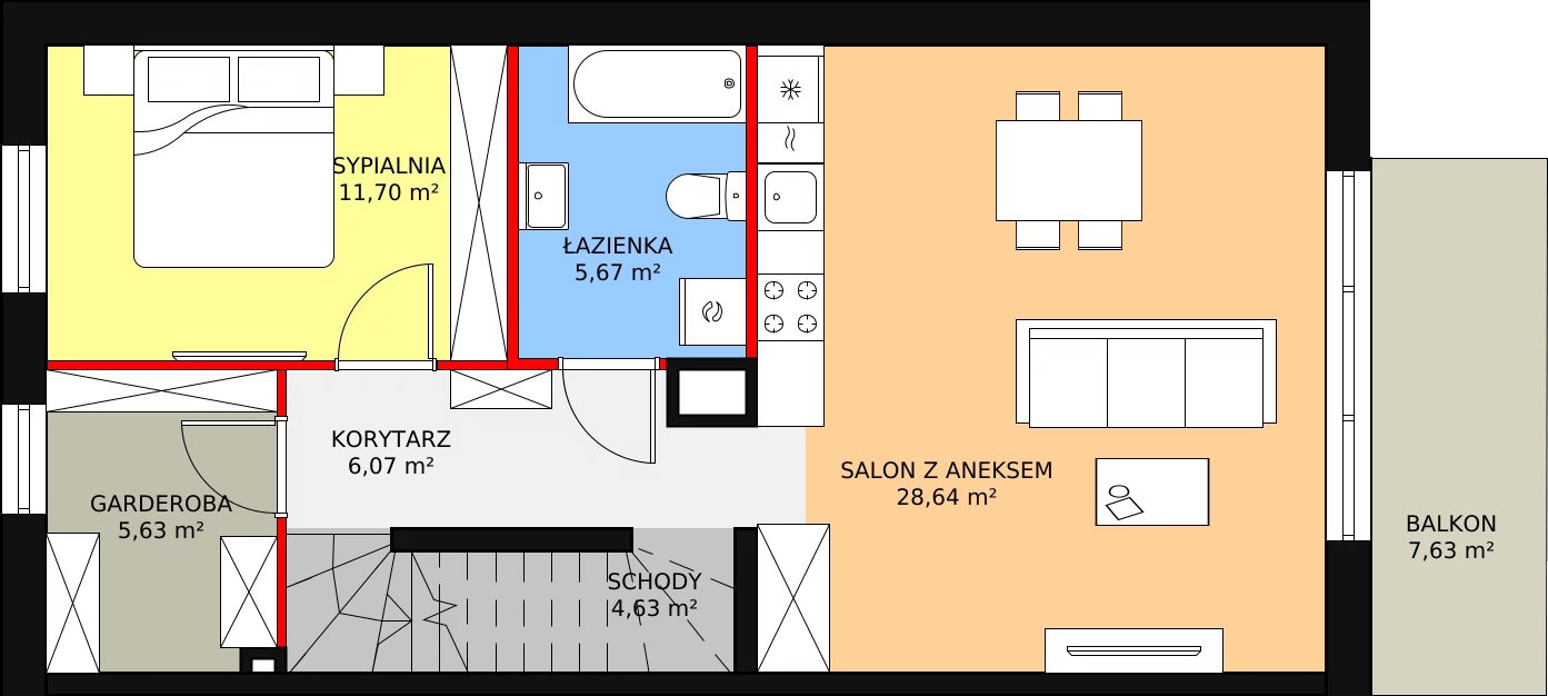 Mieszkanie 89,01 m², piętro 1, oferta nr B9M3, Nowa Cegielnia, Gdańsk, Kokoszki, ul. Stokłosy