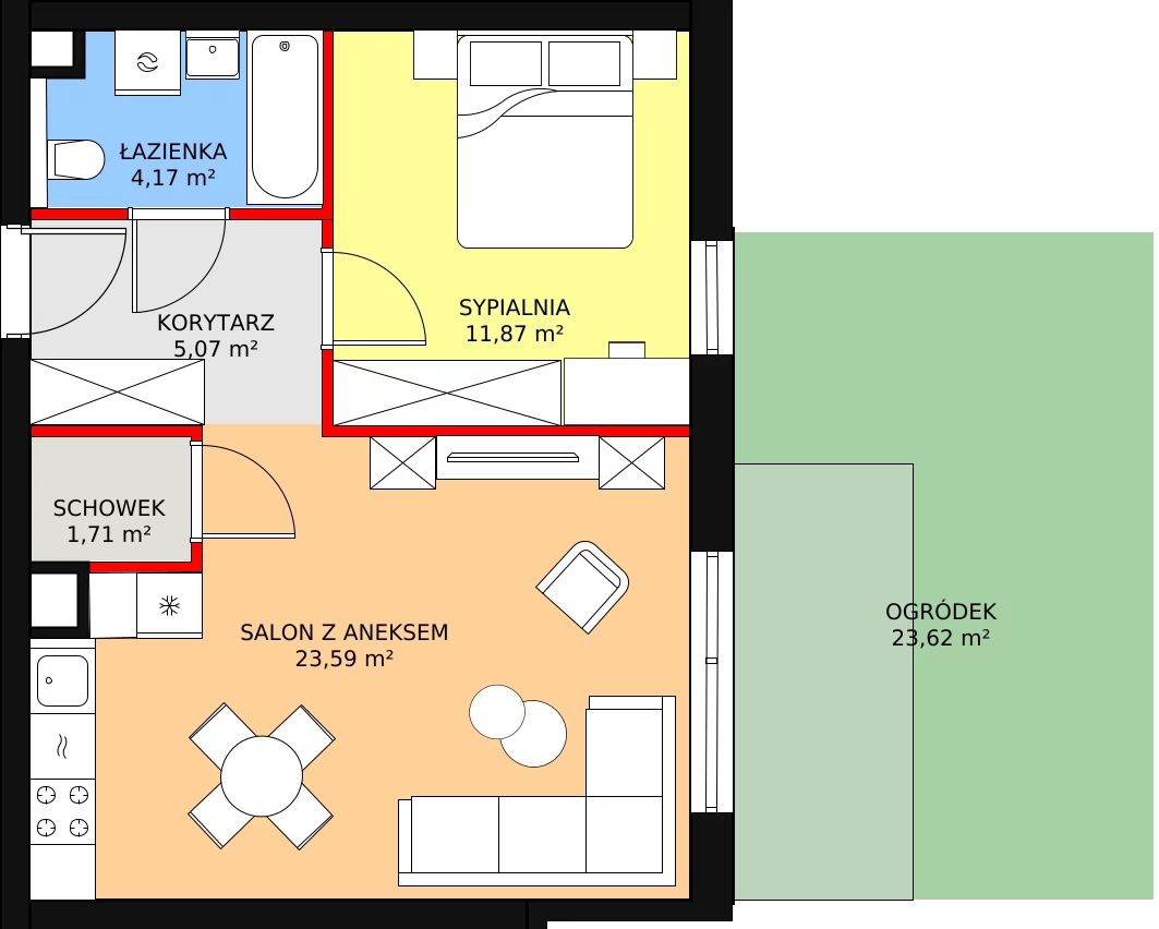 Mieszkanie 46,57 m², parter, oferta nr B1.07, Antares, Pruszcz Gdański, ul. Wenedy