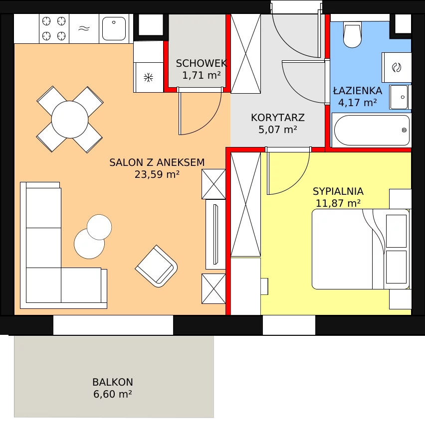 Mieszkanie 46,57 m², piętro 1, oferta nr B1.12, Antares, Pruszcz Gdański, ul. Wenedy