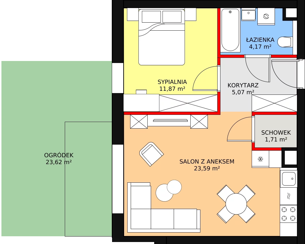 Mieszkanie 46,57 m², parter, oferta nr B1.24, Antares, Pruszcz Gdański, ul. Wenedy