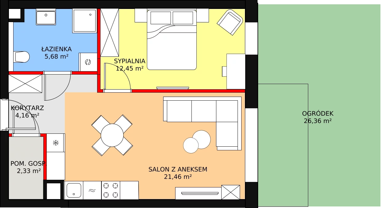 Mieszkanie 46,21 m², parter, oferta nr B1.27, Antares, Pruszcz Gdański, ul. Wenedy