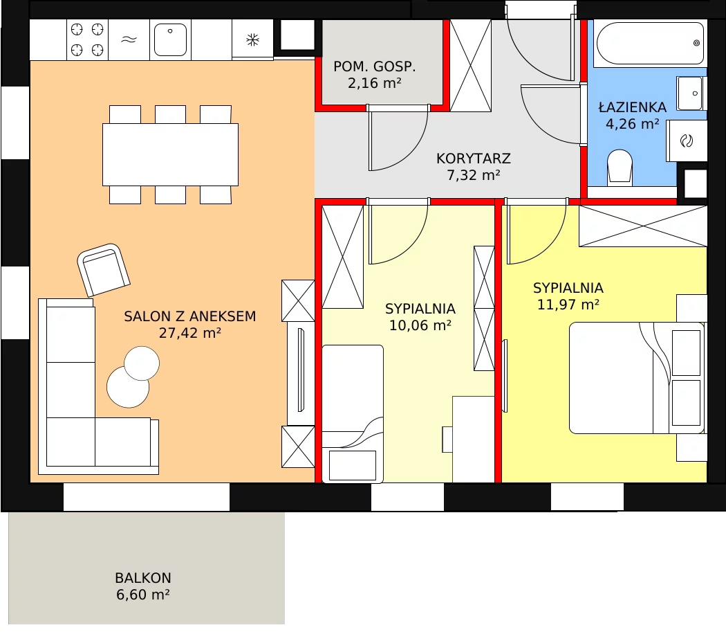 Mieszkanie 63,50 m², piętro 1, oferta nr B1.33, Antares, Pruszcz Gdański, ul. Wenedy