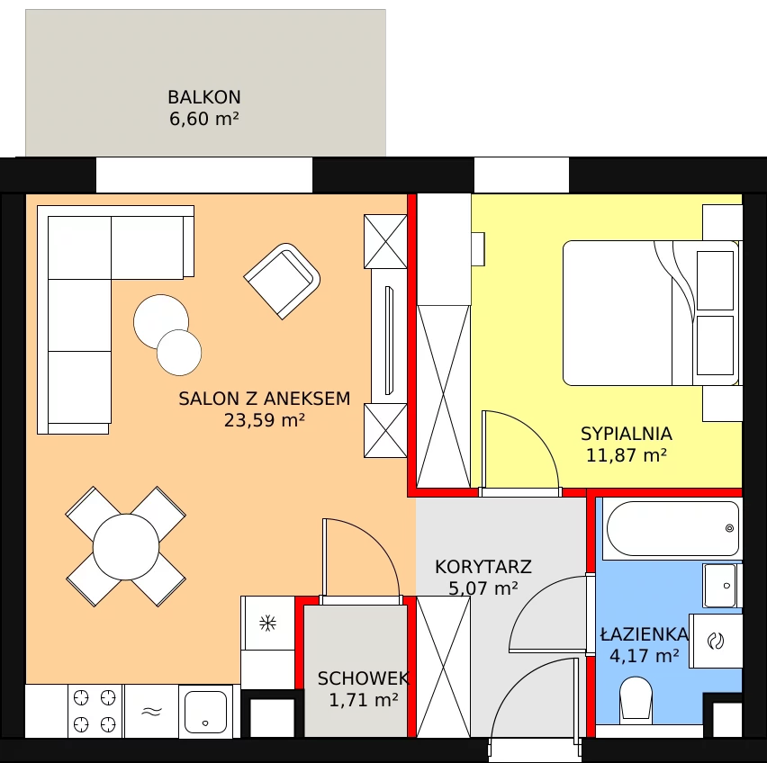 Mieszkanie 46,57 m², piętro 1, oferta nr B1.35, Antares, Pruszcz Gdański, ul. Wenedy