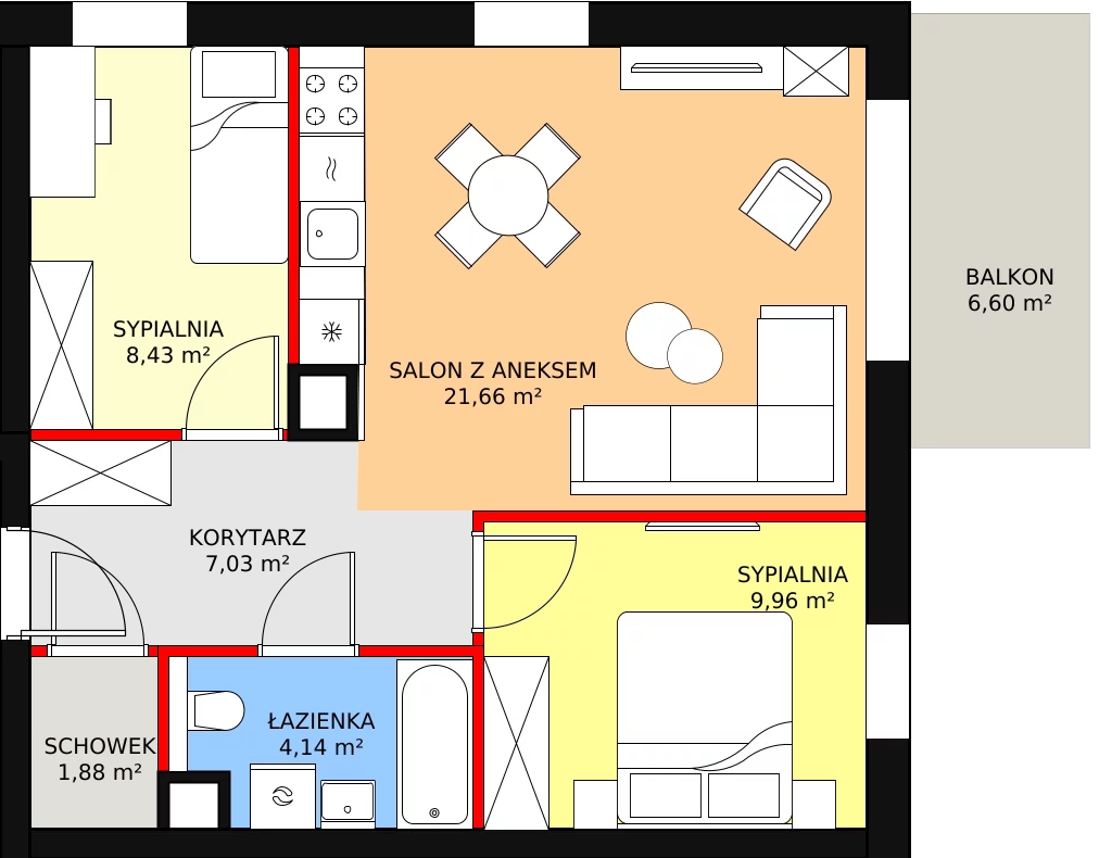 Mieszkanie 53,27 m², piętro 2, oferta nr B1.45, Antares, Pruszcz Gdański, ul. Wenedy