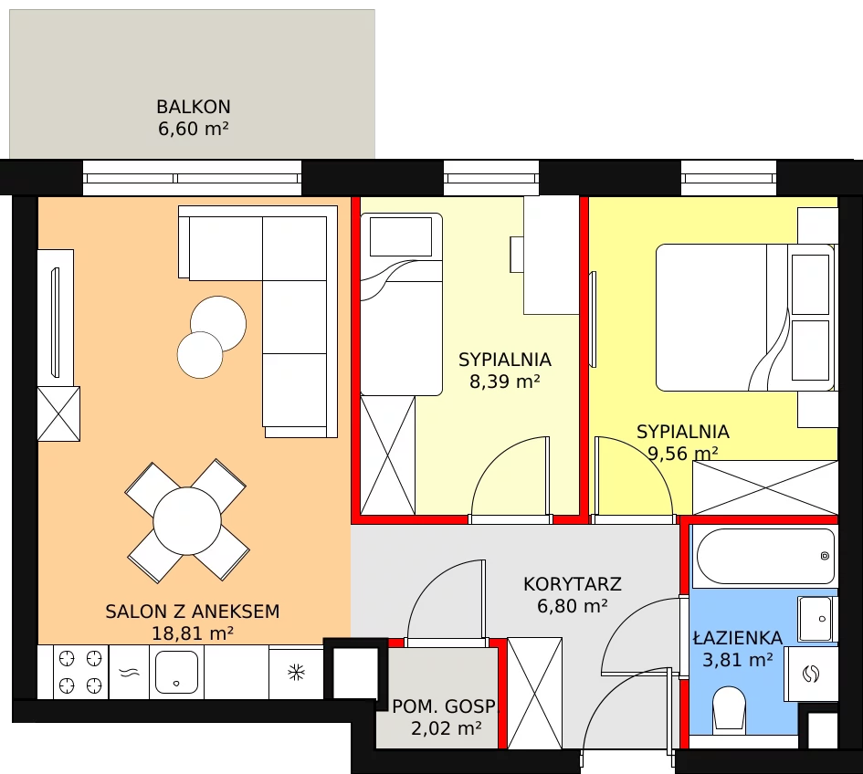 Mieszkanie 49,63 m², piętro 1, oferta nr B2.34, Antares, Pruszcz Gdański, ul. Wenedy