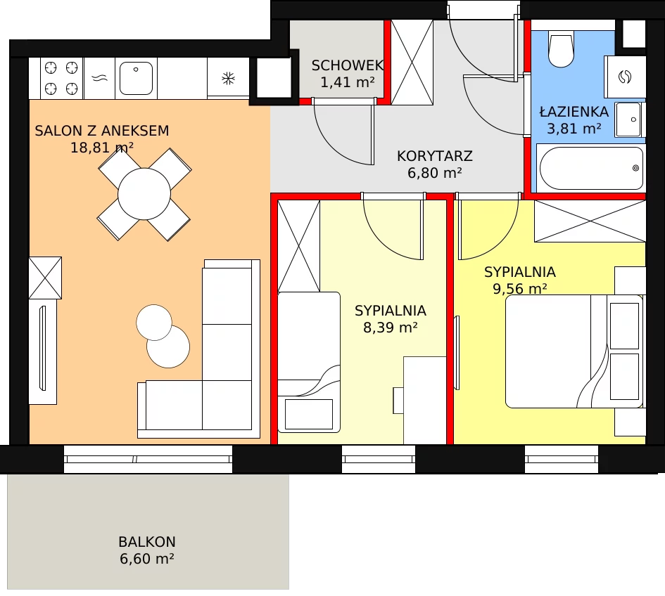 Mieszkanie 49,02 m², piętro 1, oferta nr B2.13, Antares, Pruszcz Gdański, ul. Wenedy