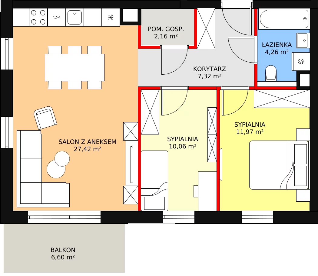 Mieszkanie 63,50 m², piętro 2, oferta nr B2.41, Antares, Pruszcz Gdański, ul. Wenedy