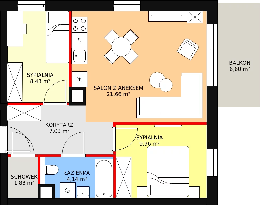 Mieszkanie 53,27 m², piętro 2, oferta nr B2.45, Antares, Pruszcz Gdański, ul. Wenedy