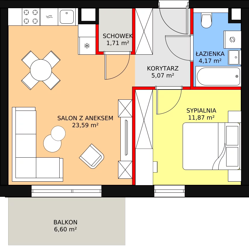 Mieszkanie 46,57 m², piętro 2, oferta nr B2.20, Antares, Pruszcz Gdański, ul. Wenedy