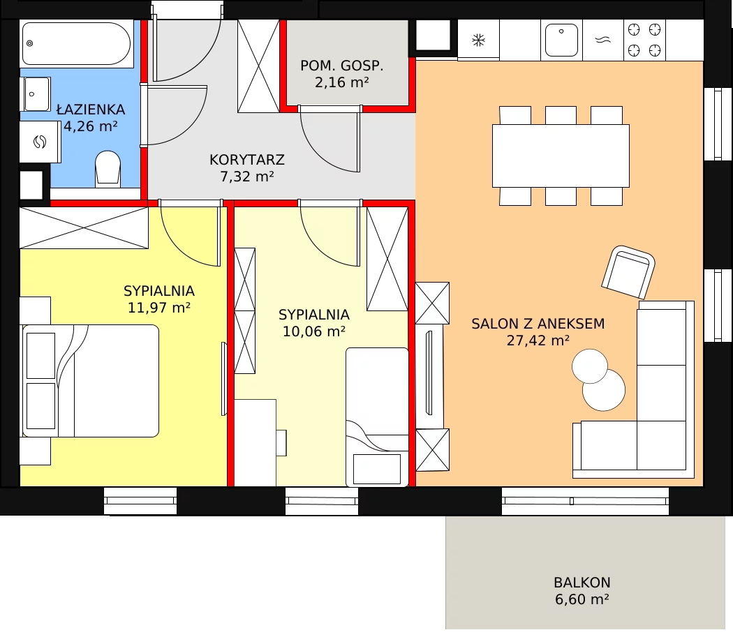 Mieszkanie 63,50 m², piętro 2, oferta nr B2.22, Antares, Pruszcz Gdański, ul. Wenedy