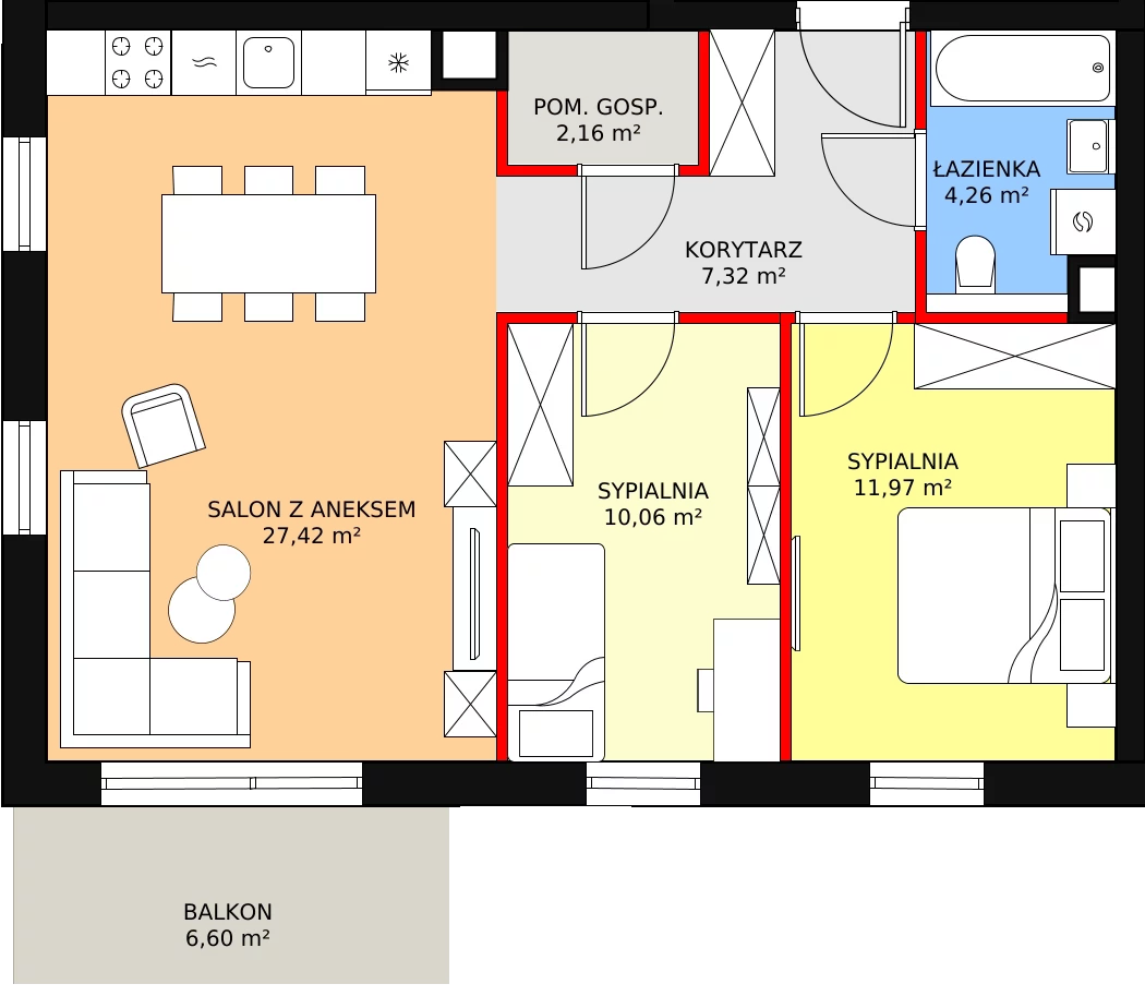 Mieszkanie 63,50 m², piętro 1, oferta nr B2.33, Antares, Pruszcz Gdański, ul. Wenedy