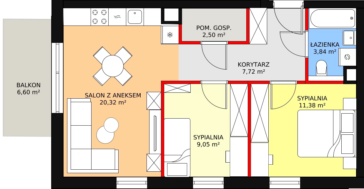 Mieszkanie 55,09 m², piętro 1, oferta nr B2.32, Antares, Pruszcz Gdański, ul. Wenedy