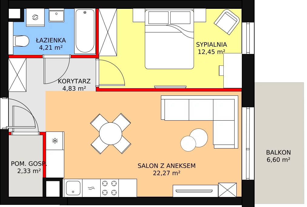 Mieszkanie 46,24 m², piętro 1, oferta nr B2.38, Antares, Pruszcz Gdański, ul. Wenedy