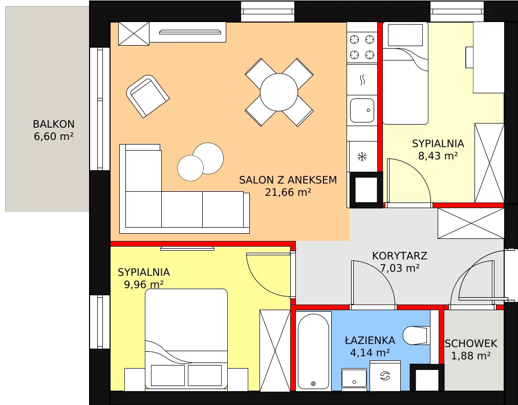 Mieszkanie 53,27 m², piętro 1, oferta nr B2.10, Antares, Pruszcz Gdański, ul. Wenedy