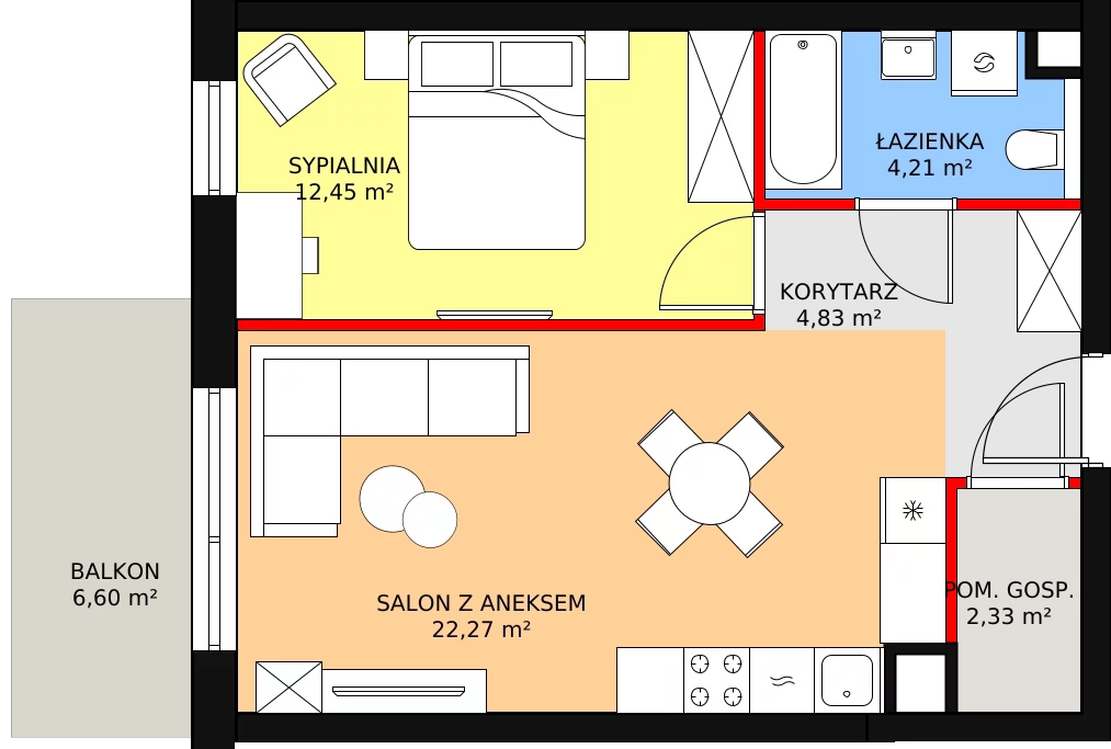 Mieszkanie 46,24 m², piętro 1, oferta nr B2.09, Antares, Pruszcz Gdański, ul. Wenedy