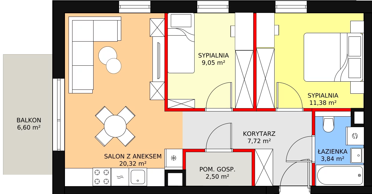 Mieszkanie 55,09 m², piętro 1, oferta nr B2.15, Antares, Pruszcz Gdański, ul. Wenedy