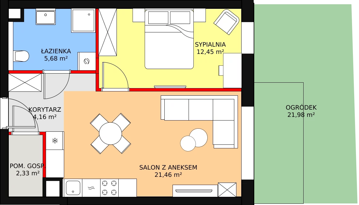 Mieszkanie 46,21 m², parter, oferta nr B2.27, Antares, Pruszcz Gdański, ul. Wenedy