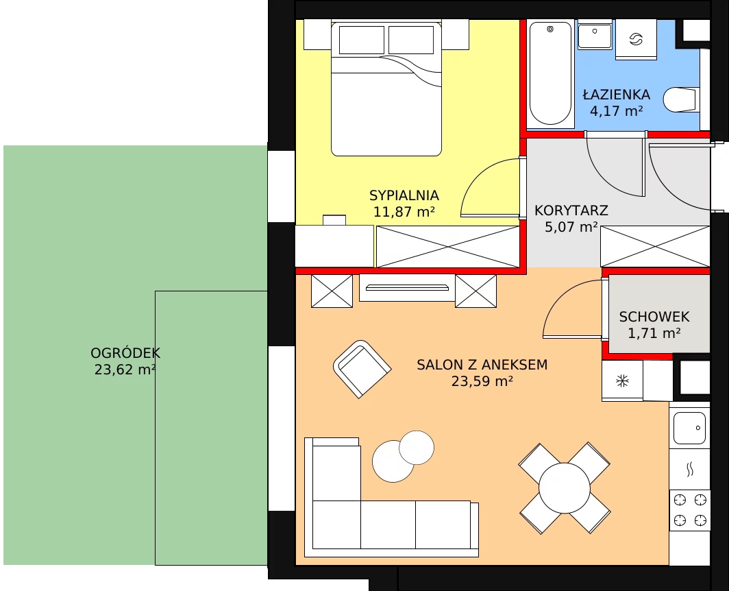 Mieszkanie 46,57 m², parter, oferta nr B2.24, Antares, Pruszcz Gdański, ul. Wenedy