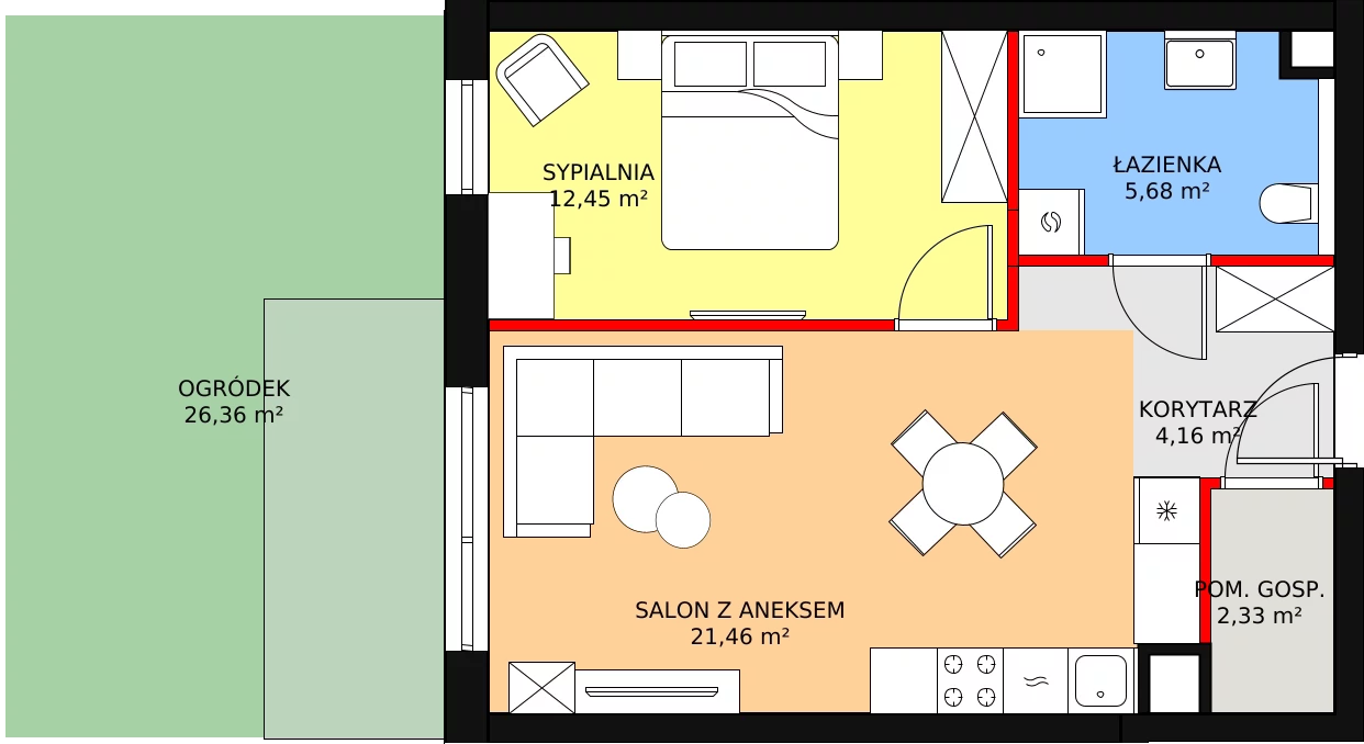 Mieszkanie 46,21 m², parter, oferta nr B2.04, Antares, Pruszcz Gdański, ul. Wenedy