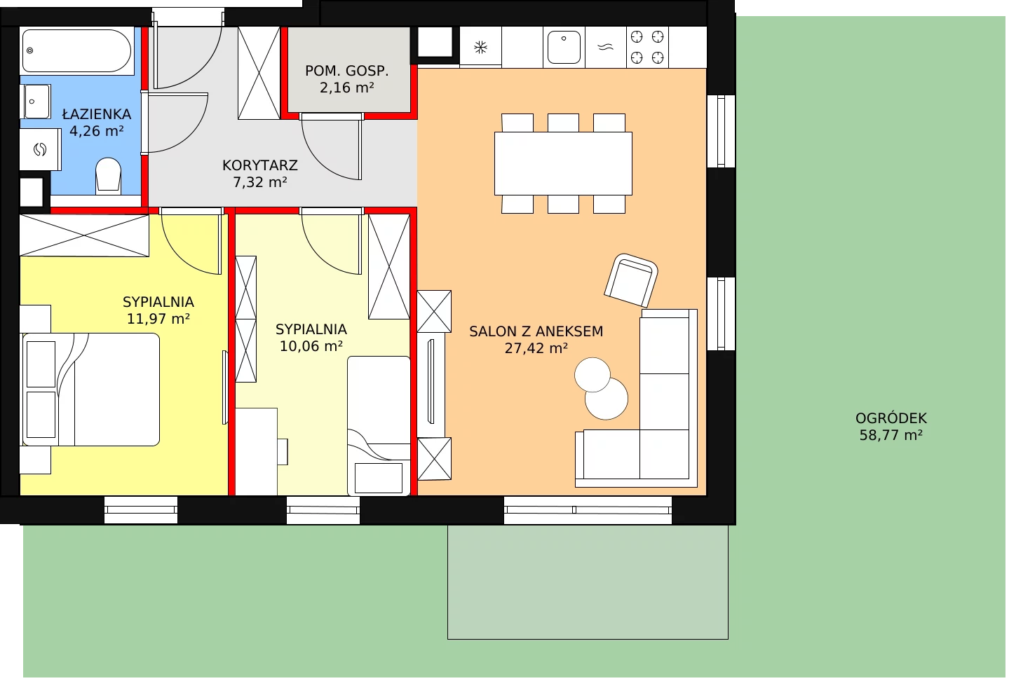 Mieszkanie 63,47 m², parter, oferta nr B2.01, Antares, Pruszcz Gdański, ul. Wenedy