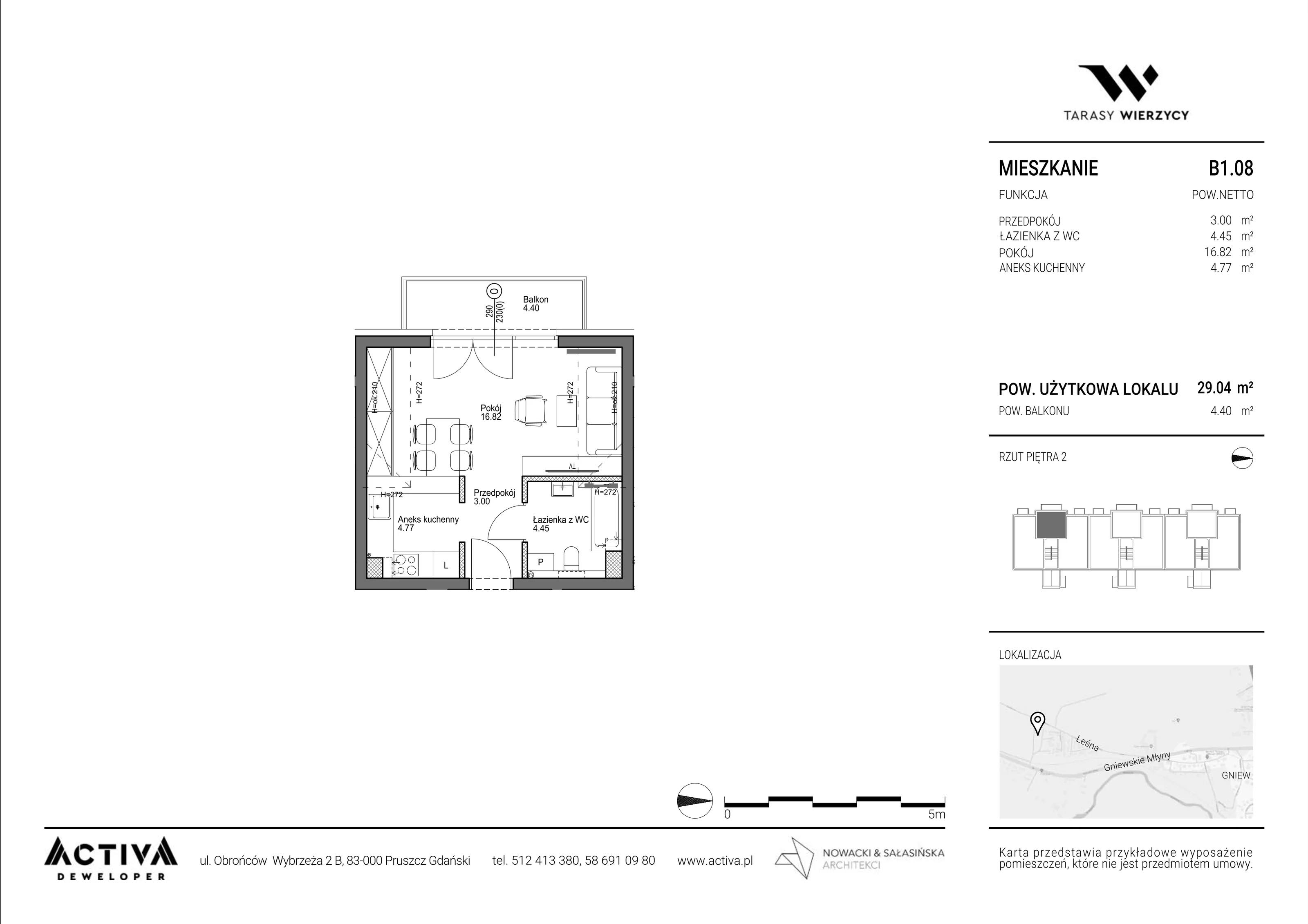 1 pokój, mieszkanie 29,04 m², piętro 2, oferta nr B1.08, Tarasy Wierzycy, Gniew, ul. Leśna