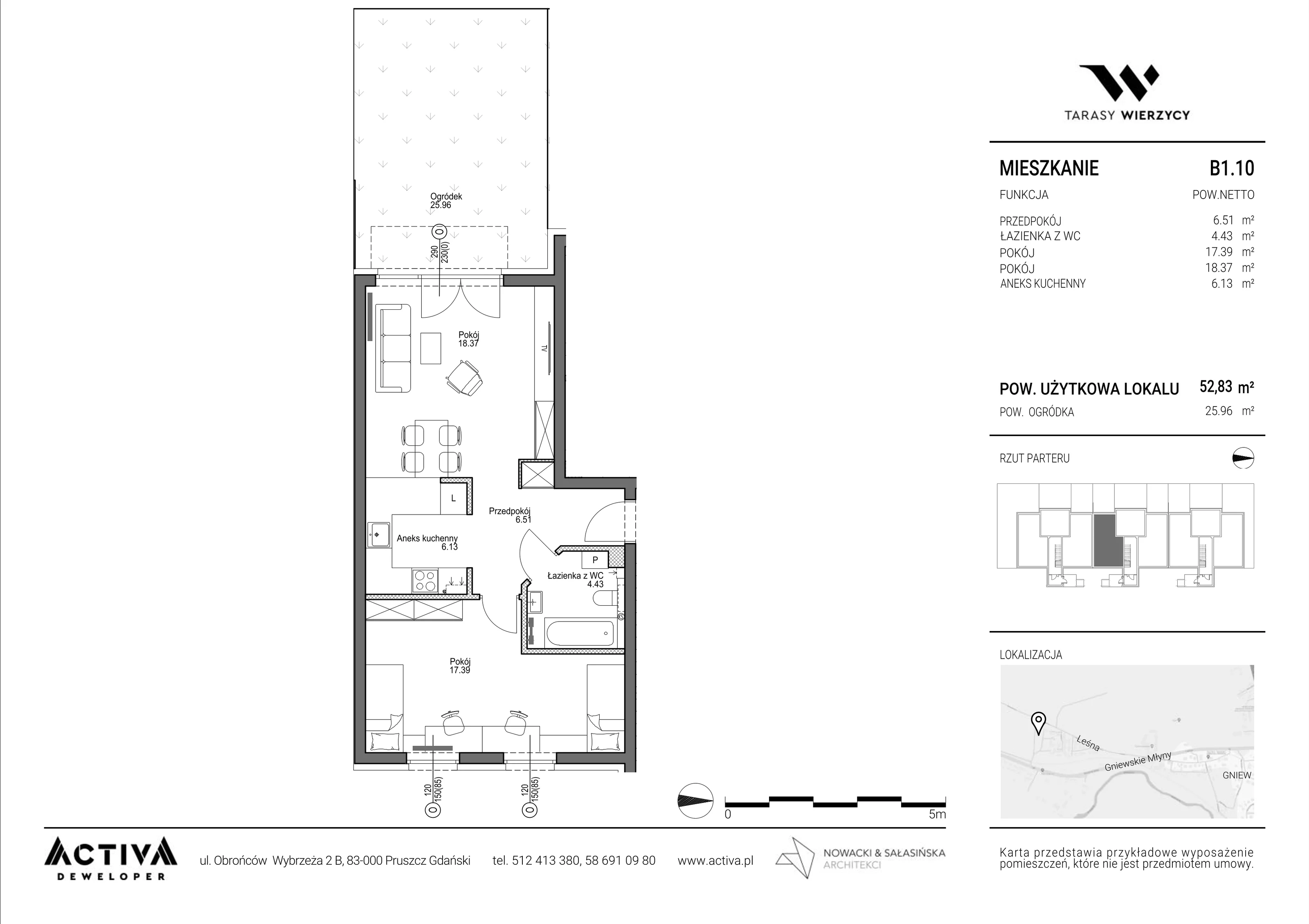 2 pokoje, mieszkanie 52,83 m², parter, oferta nr B1.10, Tarasy Wierzycy, Gniew, ul. Leśna