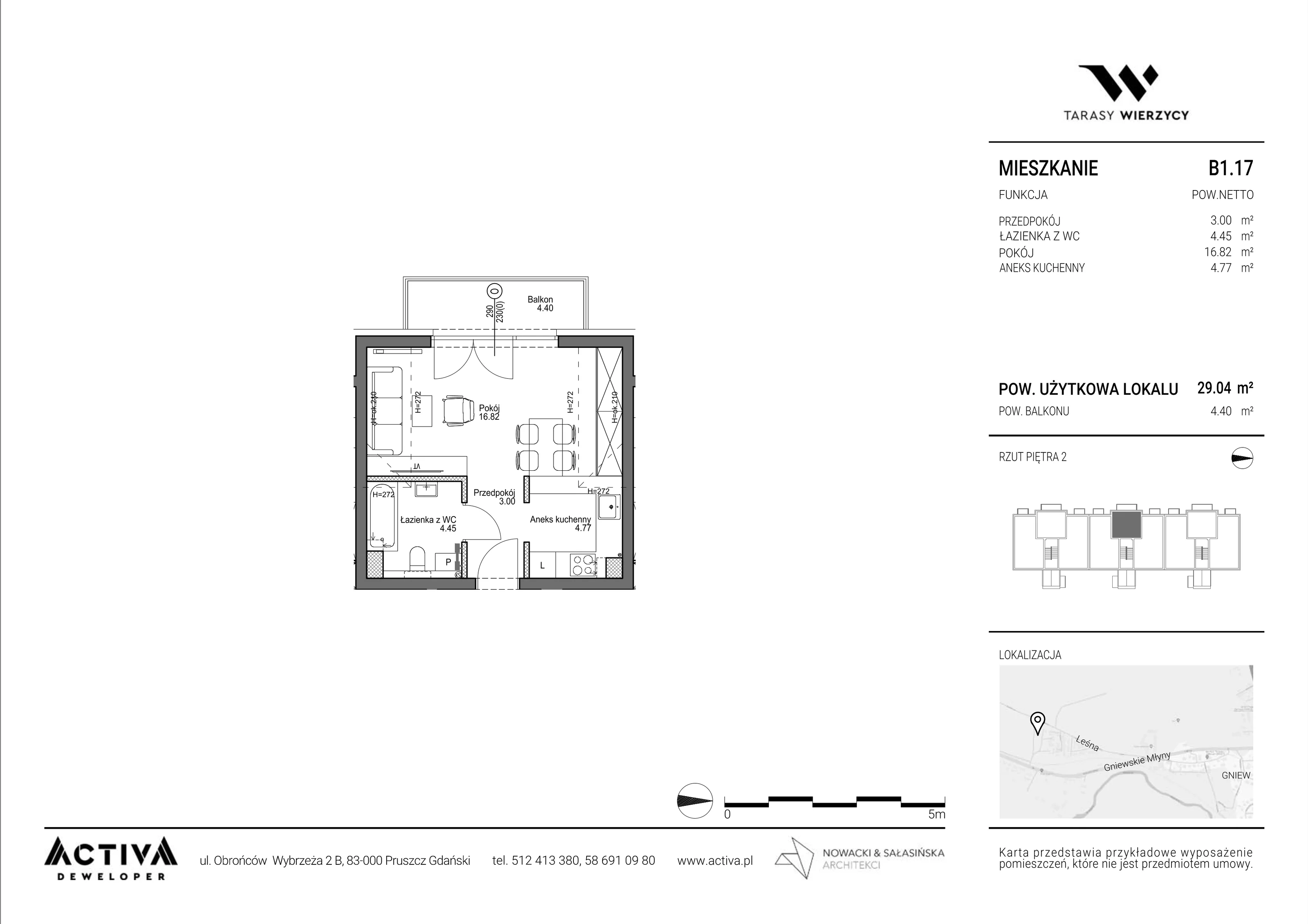 1 pokój, mieszkanie 29,04 m², piętro 2, oferta nr B1.17, Tarasy Wierzycy, Gniew, ul. Leśna