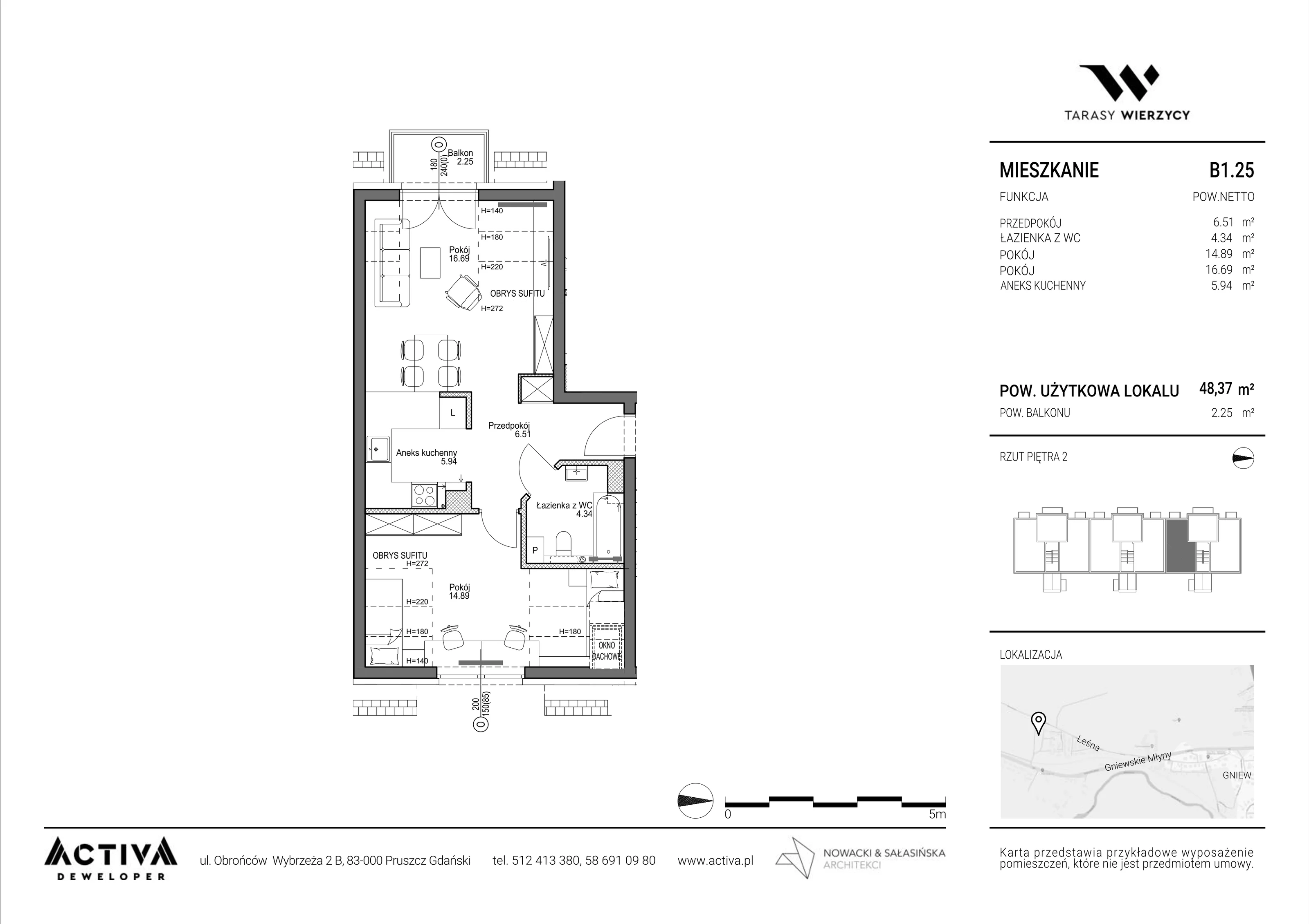 2 pokoje, mieszkanie 48,37 m², piętro 2, oferta nr B1.25, Tarasy Wierzycy, Gniew, ul. Leśna