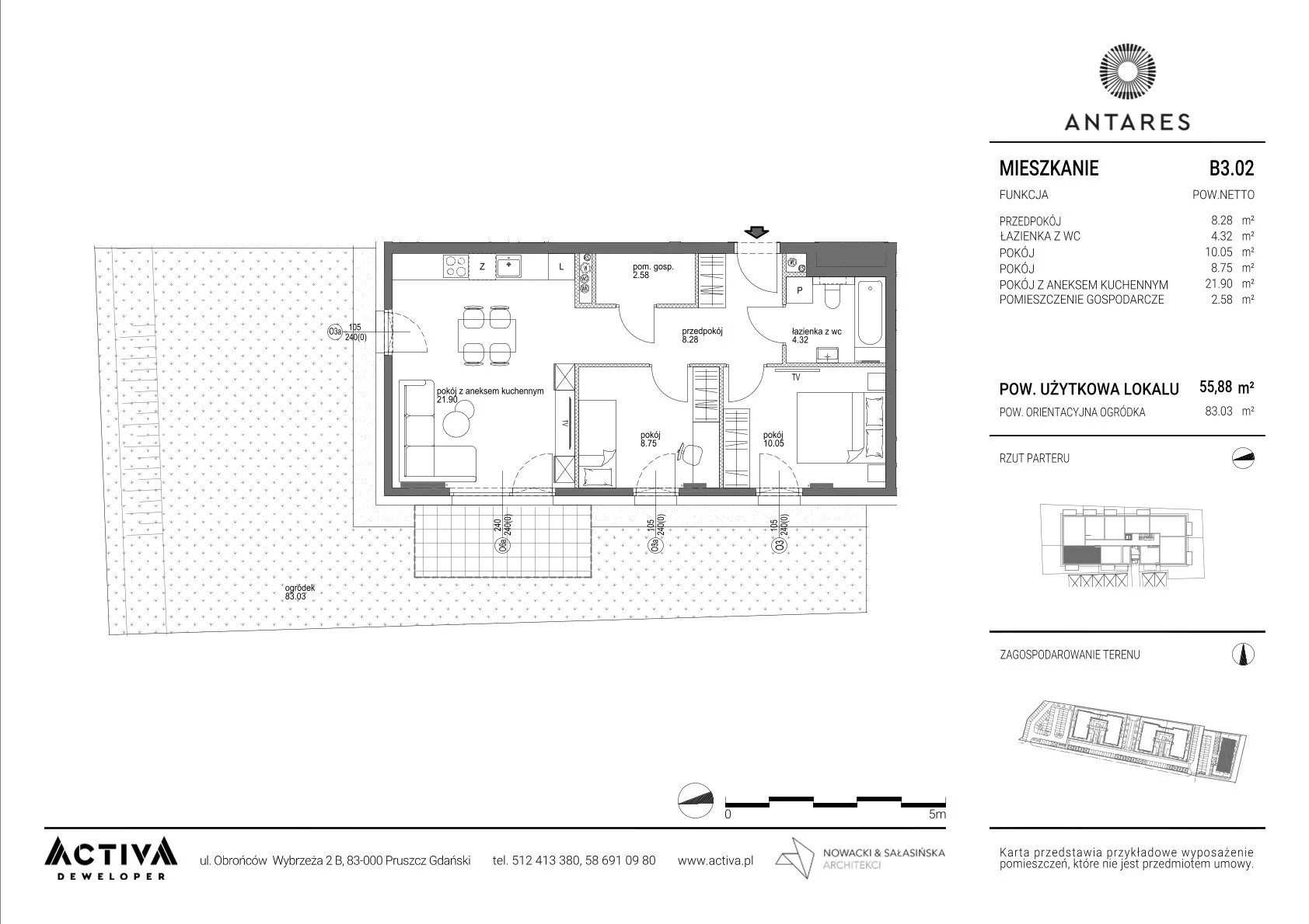 Mieszkanie 55,88 m², parter, oferta nr B3.02, Antares B3, Pruszcz Gdański, ul. Lilli Wenedy