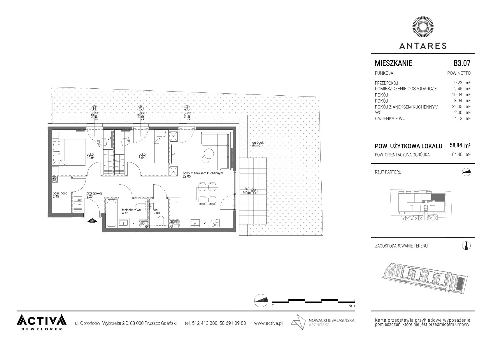 Mieszkanie 58,84 m², parter, oferta nr B3.07, Antares B3, Pruszcz Gdański, ul. Lilli Wenedy