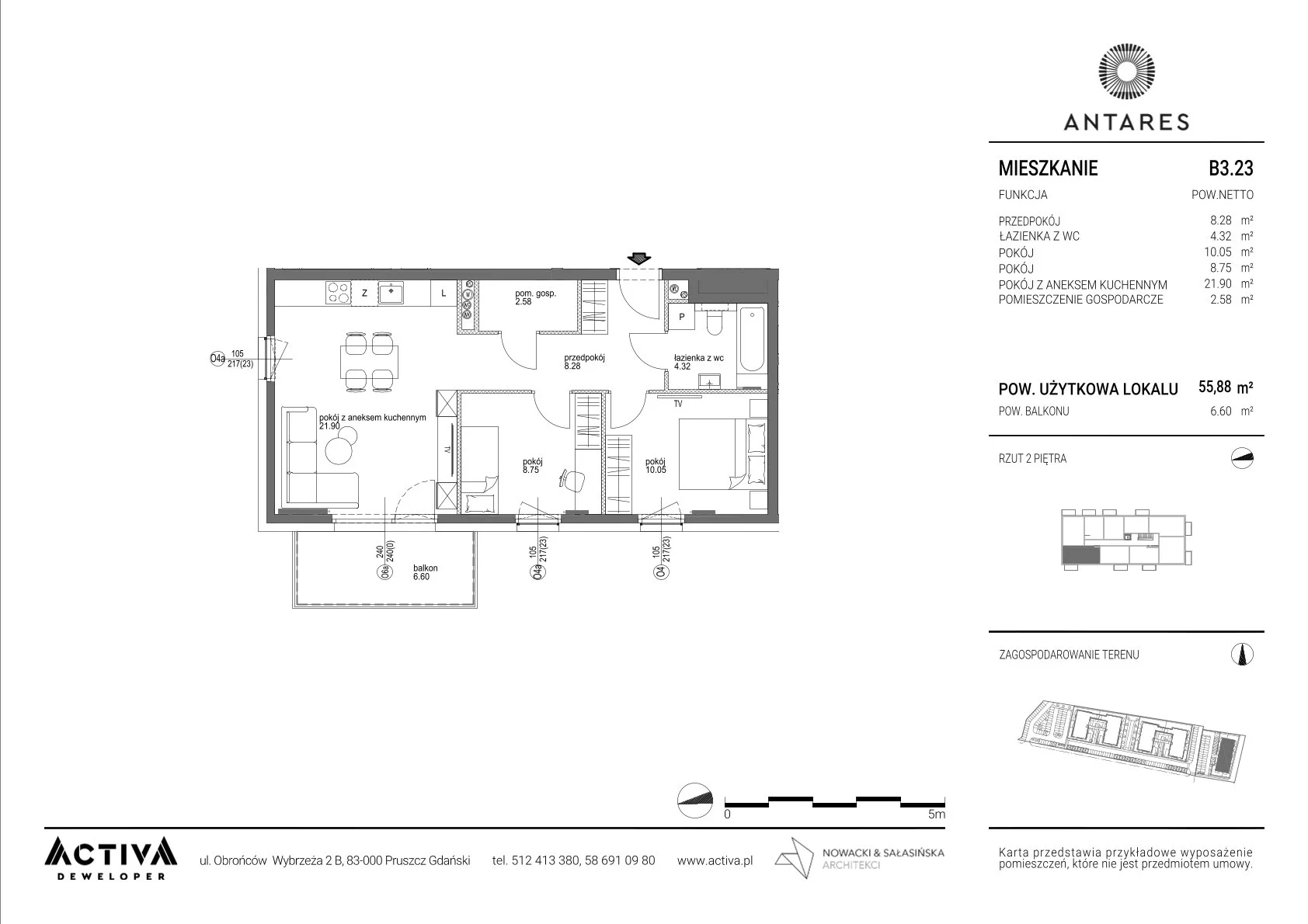 Mieszkanie 55,88 m², piętro 2, oferta nr B3.23, Antares B3, Pruszcz Gdański, ul. Lilli Wenedy