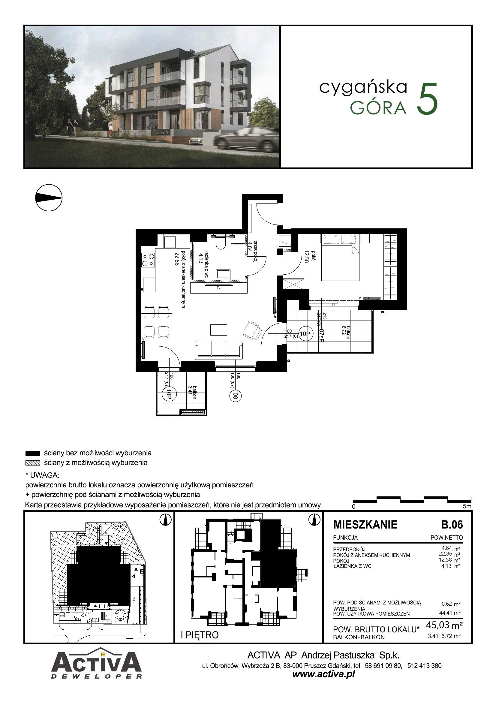 Mieszkanie 45,03 m², piętro 1, oferta nr B.06, Cygańska Góra 5, Gdańsk, Suchanino, ul. Cygańska Góra 5