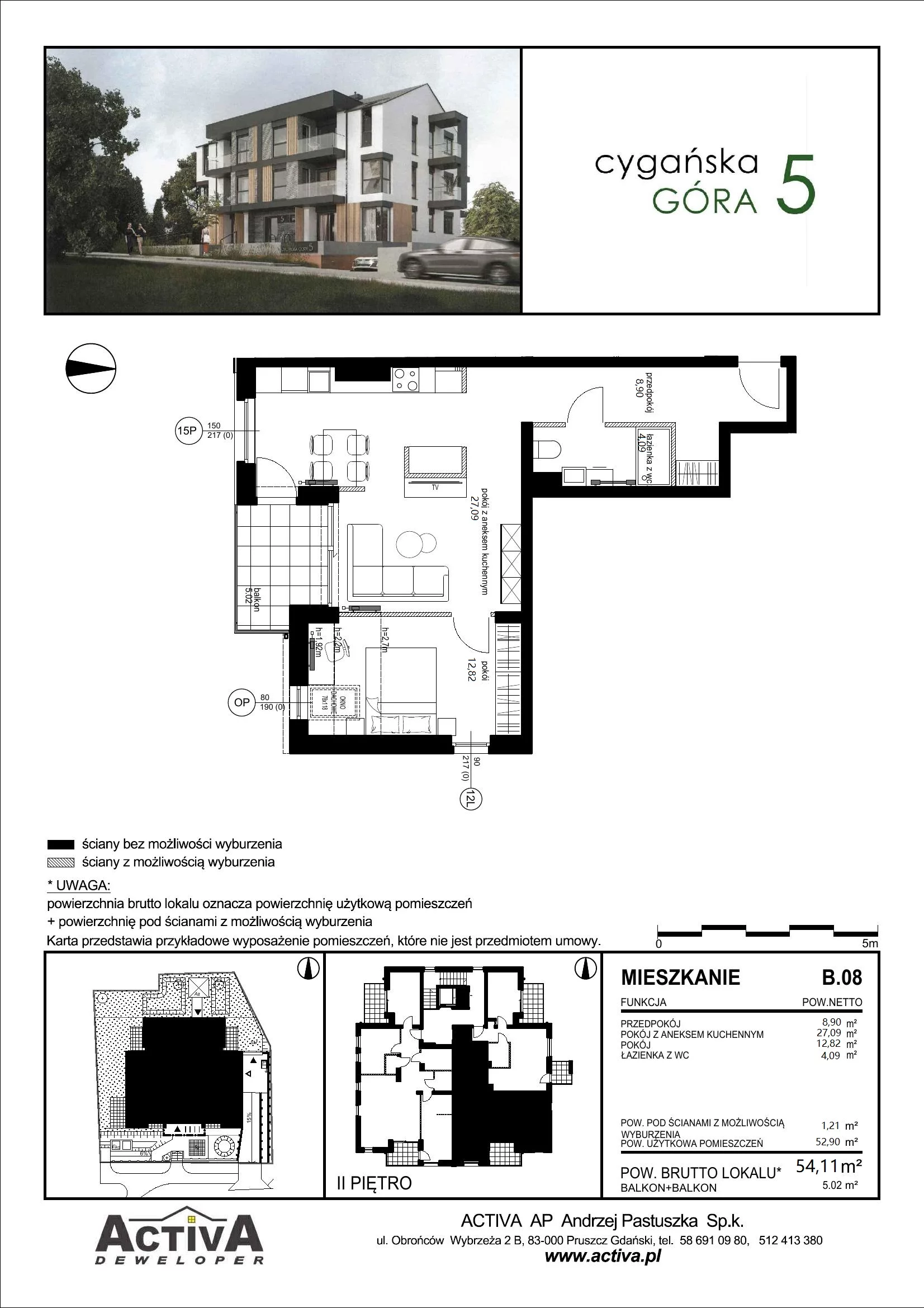 Mieszkanie 54,11 m², piętro 2, oferta nr B.08, Cygańska Góra 5, Gdańsk, Suchanino, ul. Cygańska Góra 5