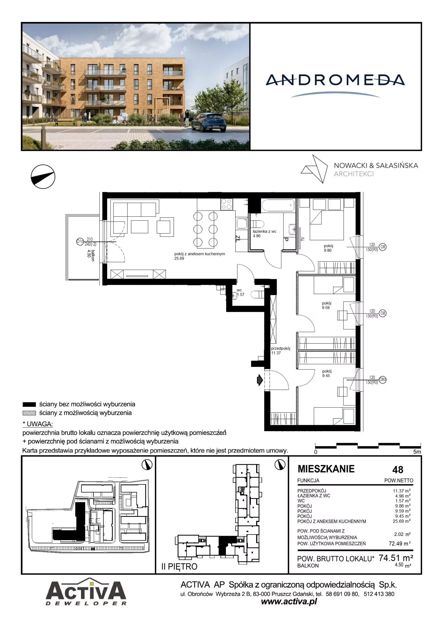 4 pokoje, mieszkanie 74,51 m², piętro 2, oferta nr B6.48, Andromeda, Rotmanka, ul. Bajki