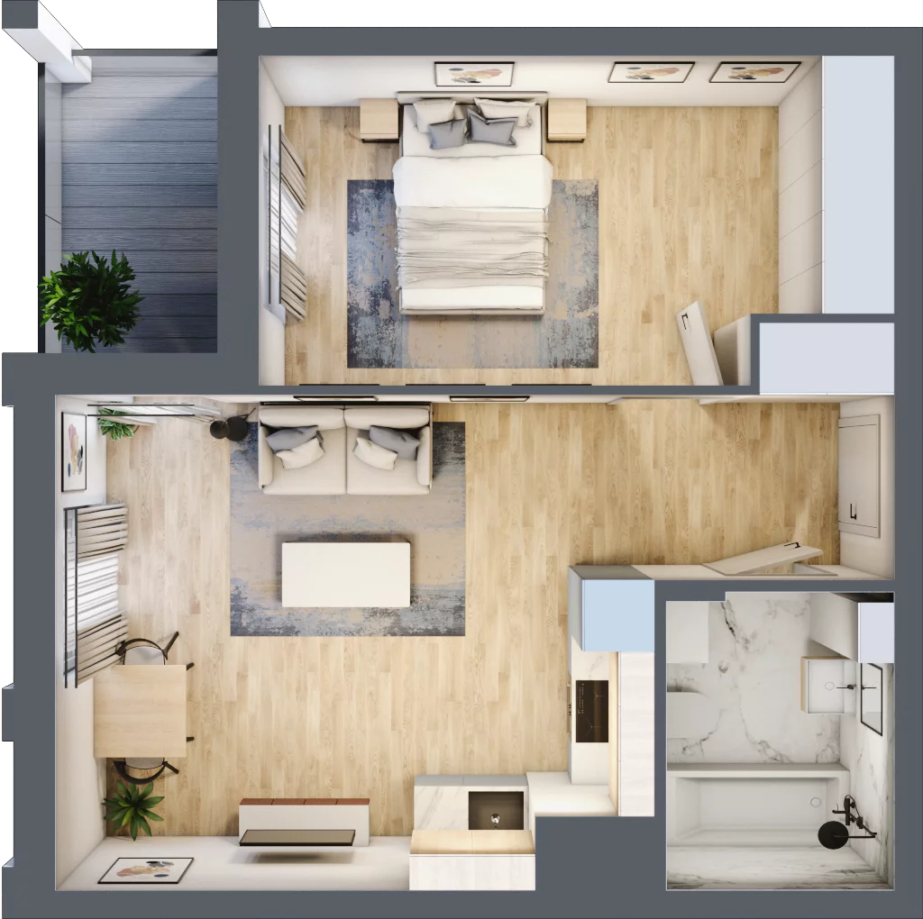 2 pokoje, mieszkanie 42,49 m², piętro 1, oferta nr B15/B032, Miasto Moje, Warszawa, Białołęka, Żerań, ul. Marywilska 62