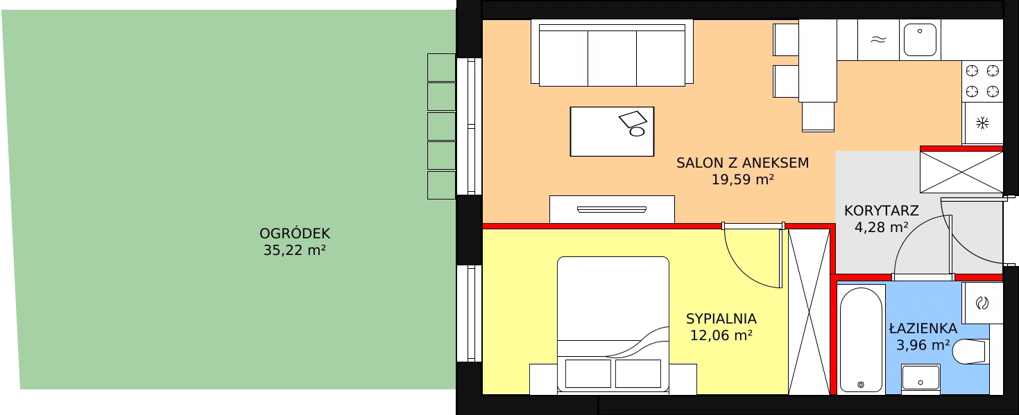 Mieszkanie 40,45 m², parter, oferta nr 3A_01, Nowa Północ, Szczecin, Północ, Stołczyn, ul. Sobola