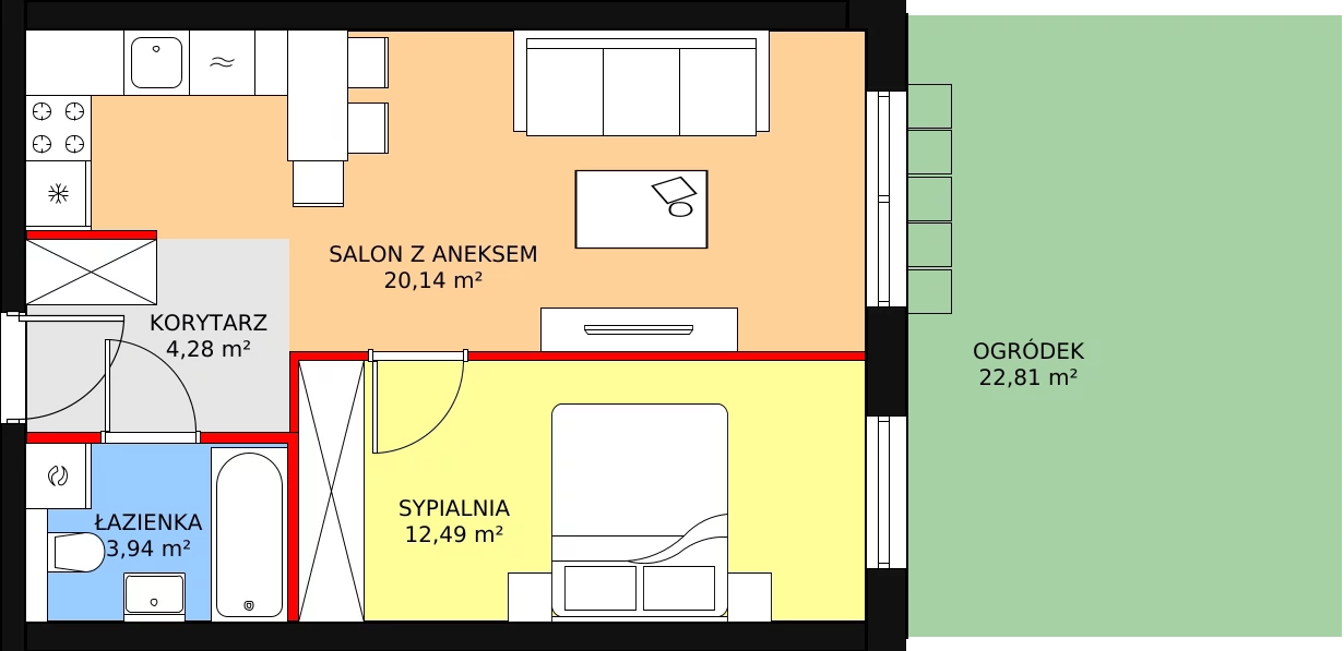 2 pokoje, mieszkanie 41,42 m², parter, oferta nr 3A_05, Nowa Północ, Szczecin, Północ, Stołczyn, ul. Sobola