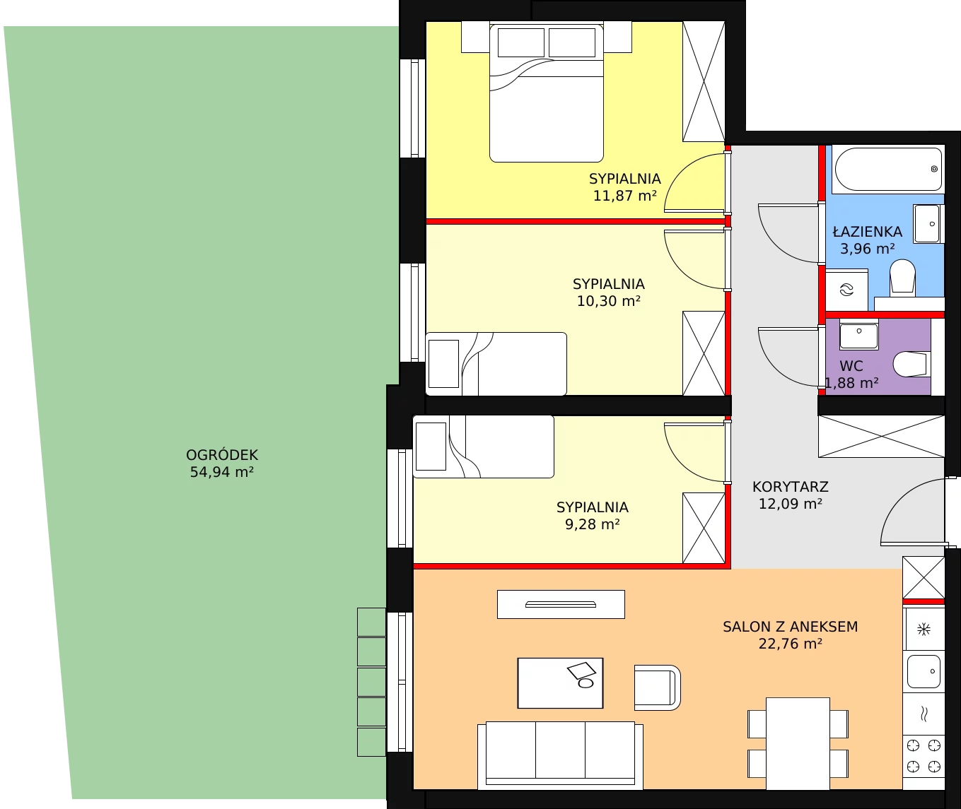 4 pokoje, mieszkanie 73,34 m², parter, oferta nr 3A_11, Nowa Północ, Szczecin, Północ, Stołczyn, ul. Sobola