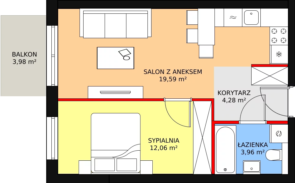 Mieszkanie 40,45 m², piętro 1, oferta nr 3A_12, Nowa Północ, Szczecin, Północ, Stołczyn, ul. Sobola